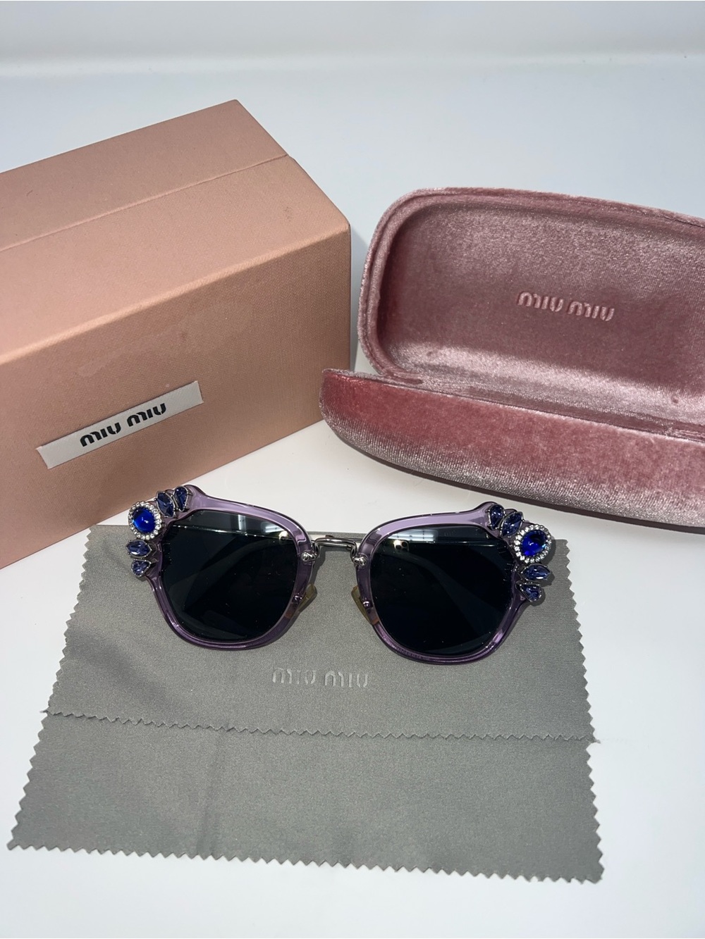 Miu Miu 51MM Crystal-Embellished Square Sunglasses in Lilac